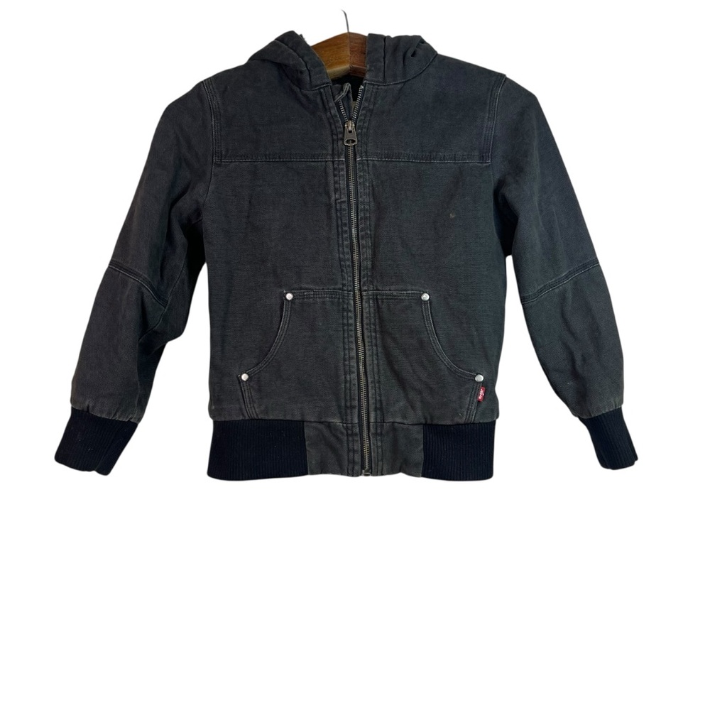Levis Kids Black Canvas Hooded Fleece Lined Jacket Size S (8-10 Years) Y2K